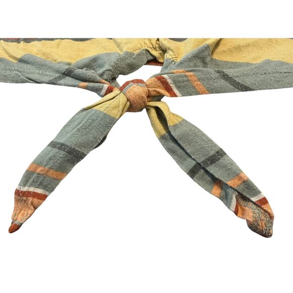 STYLE & CO. CAP SLEEVE PULL-OVER V-NECK BLOUSE, XL, GREEN PEACH ORG YELL STRIPES - Picture 3 of 11